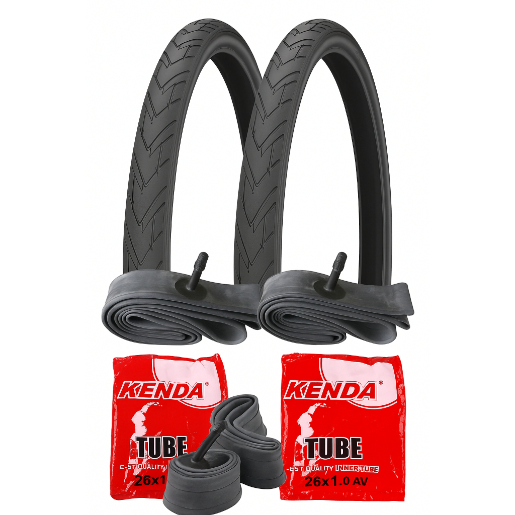 Par Pneu Bicicleta tipo Praieiro bicicleta motorizada Aro 26x1.95 Slick Cor Preto + PAR CAMARA KENDA