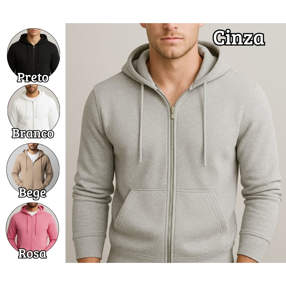 Blusa Frio Casaco Suéter Moletom Flanelado liso sem estampas Masculino/Feminino Unissex aberto Zíper com capuz e bolso