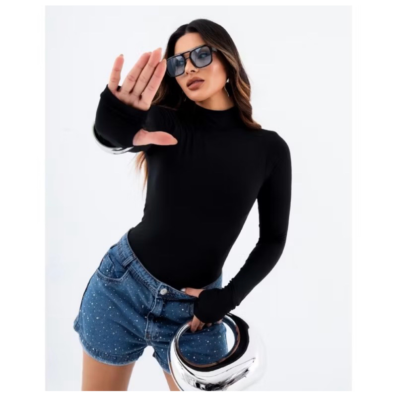 Body manga longa e gola alta com dedeira ( LIZ ) em Oferta na Shopee