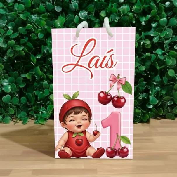 Sacolinha Personalizada Cerejinha Infantil -Festa Lembrancinhas Mimos Aniversário – Todos os temas