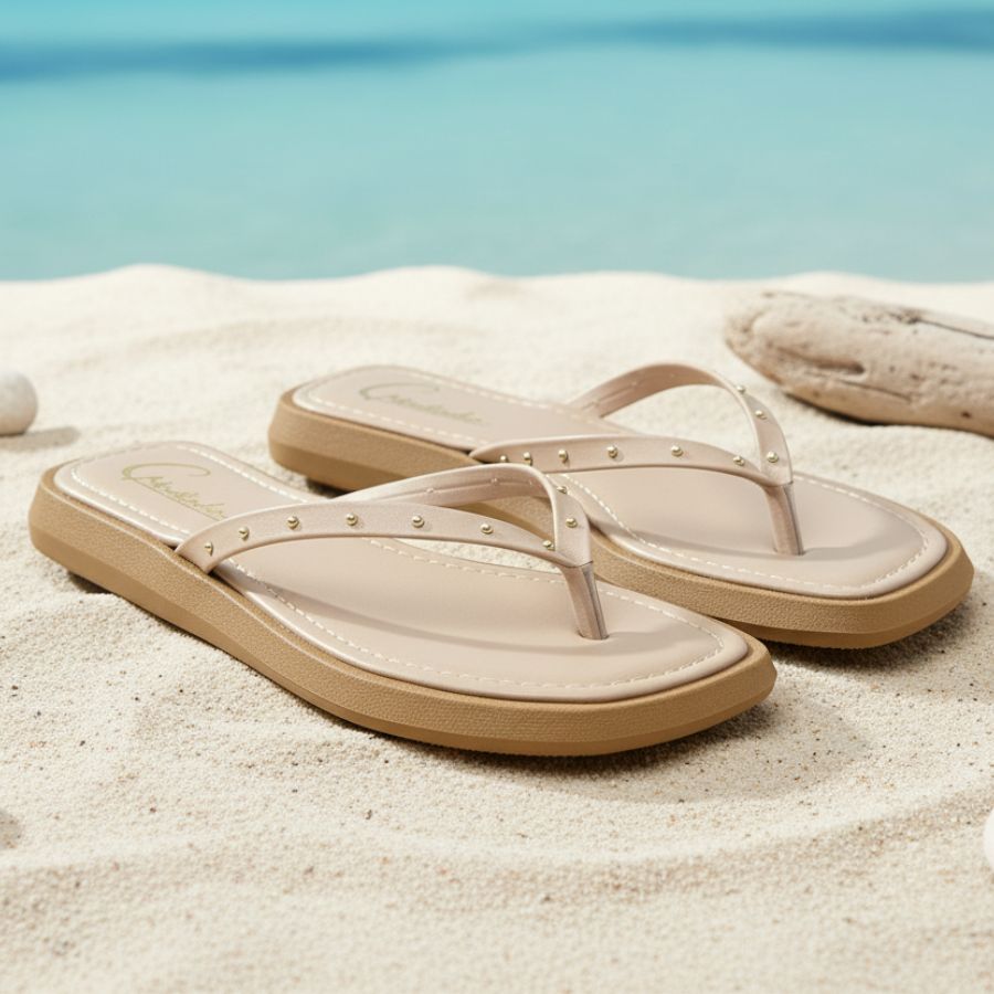 Rasteirinha Feminina de Dedo com Aplicações Confortável Leve Tendência Moda Verão Sandália Casual Feminina Promo