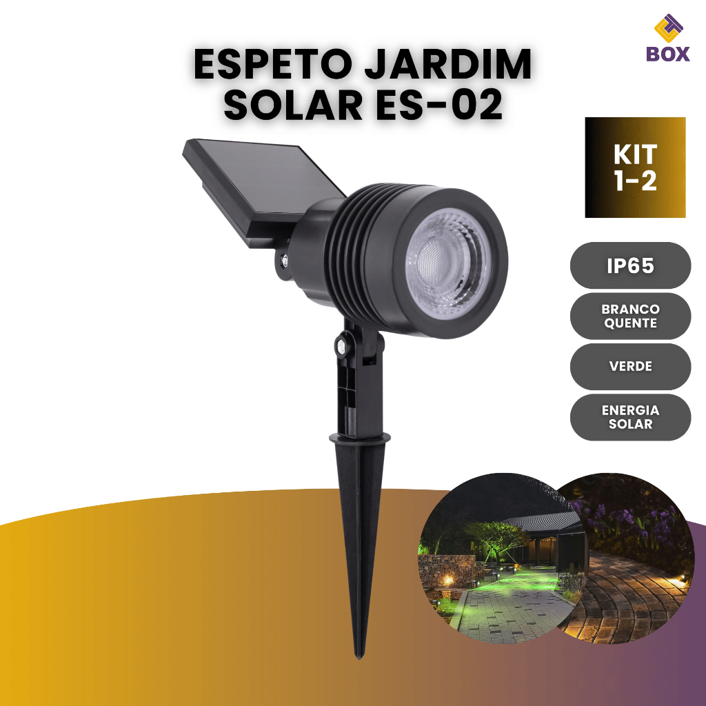 Kit Luminária Espeto Jardim Solar 12w IP65 Super Led Energia Spot Es02 Cor de Luz Quente|Verde em Oferta na Shopee