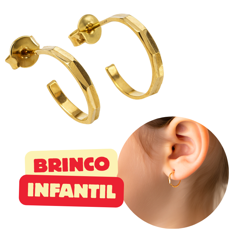 Brinco infantil argolinha dourada com tarracha - delicado garantia - Argola diamantada - Envio Rápido
