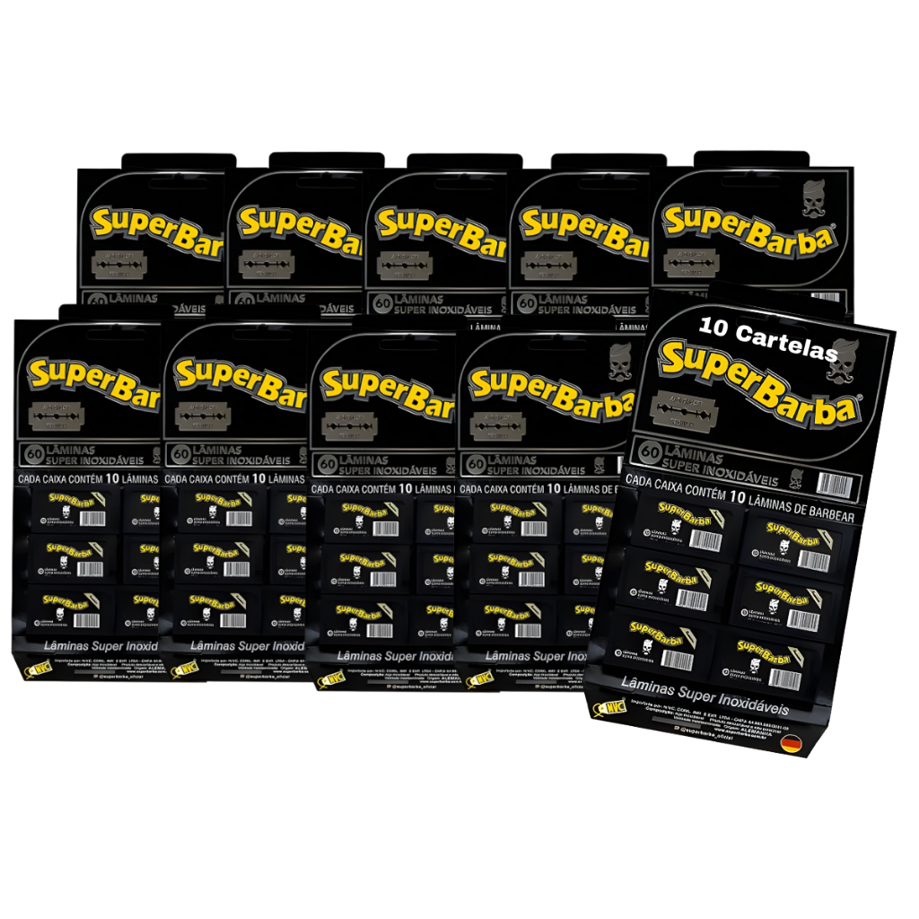 10 Cartela Lâmina De Barbear Inox Super Barba Premium Black Alemanha 600 un
