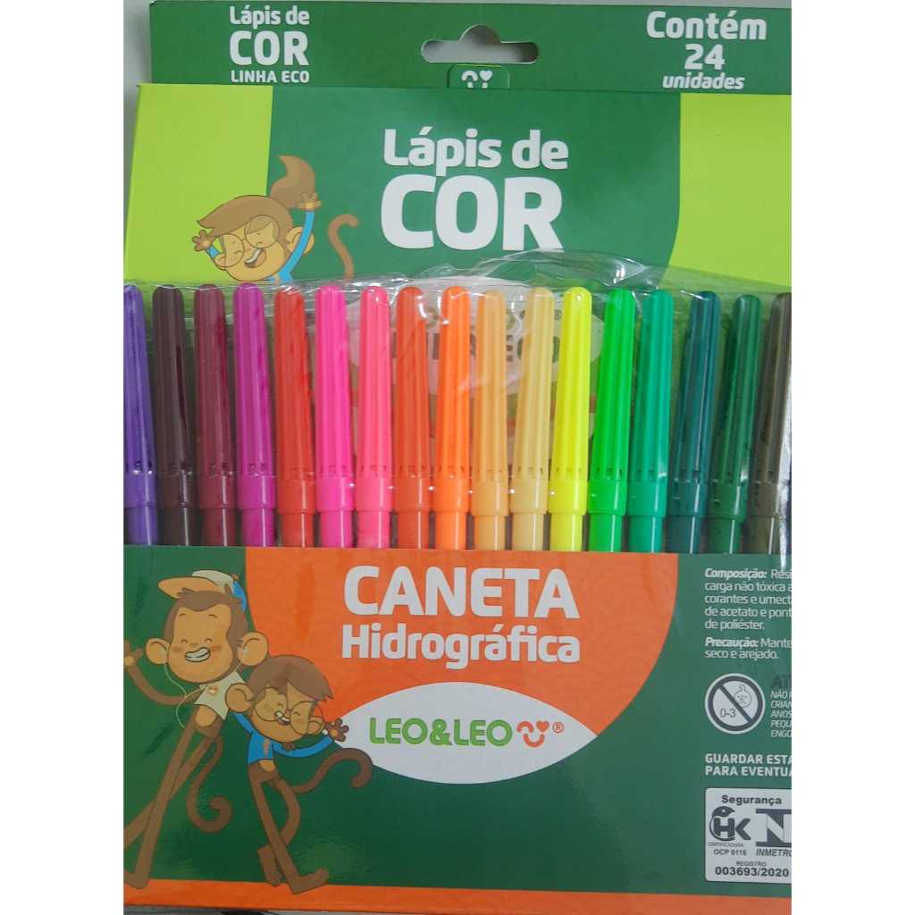 Lápis de Cor 24 Cores e Caneta Hidrográfica 24 Cores Canetinha Leo e Leo kit