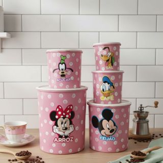 Kit de Potes 5 Peças Personagens Mickey e Minnie Plástico Mantimentos Cozinha Organização Cozinha em Oferta na Shopee