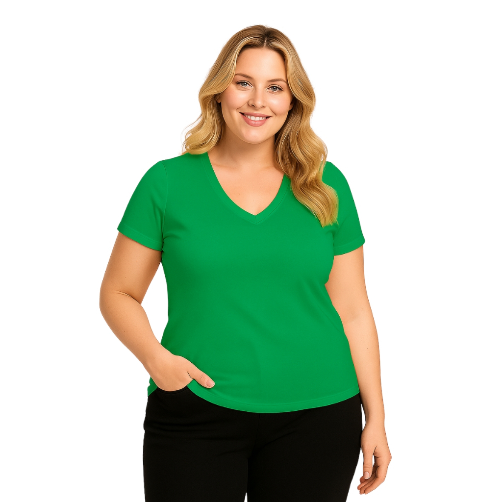 Blusas Femininas Básica Plus Size Decote V Academia Fresquinha 3013.6.C1 em Oferta na Shopee