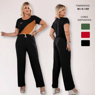 Conjunto Blusa E Calça Solta Reta Pantalona Feminino Confortável  Moda Elegante Sofisticado em Oferta na Shopee