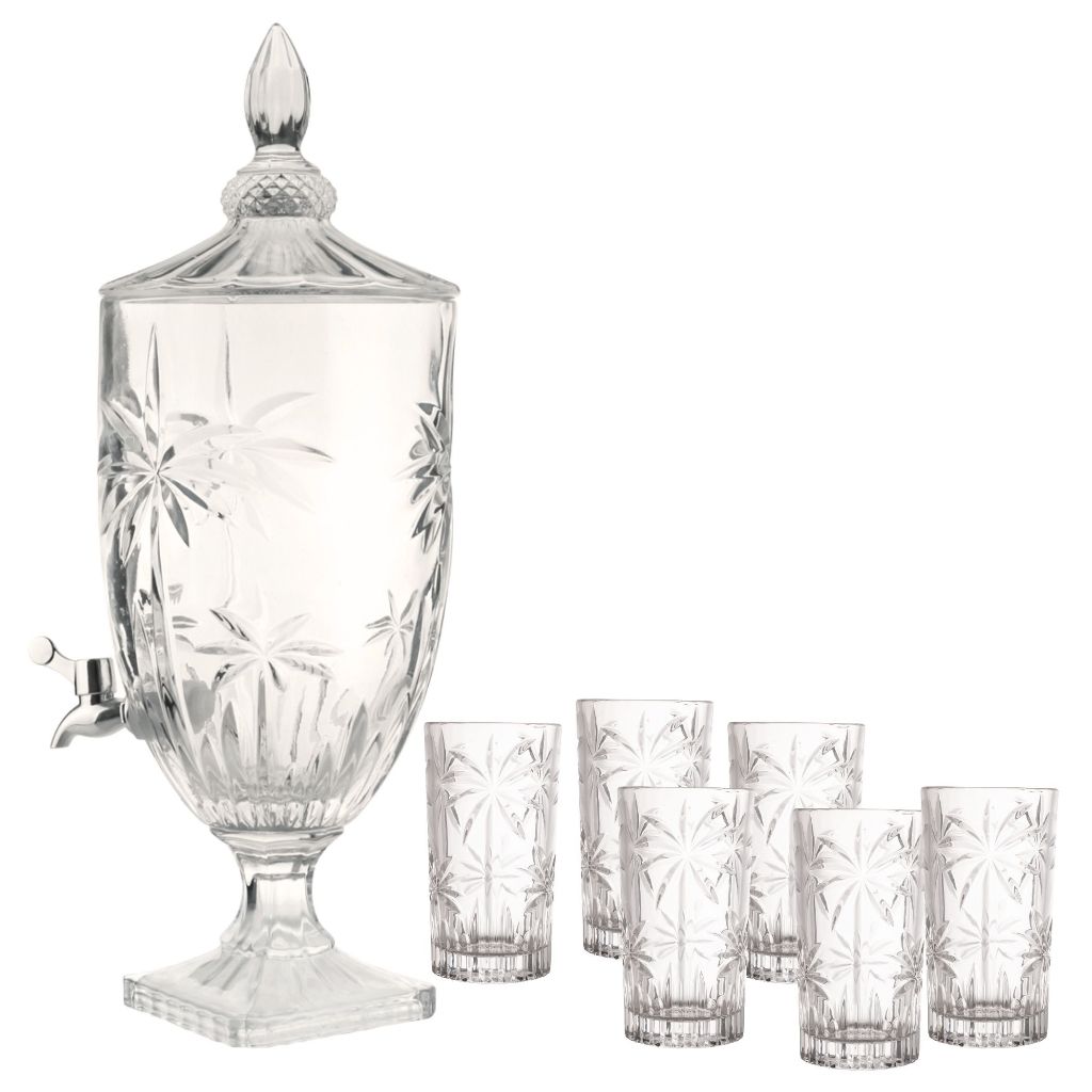 Jogo de 6 Copos Altos  Ou Suqueira 4,5l Palm Tree em Vidro 360ml - Wolff em Oferta na Shopee