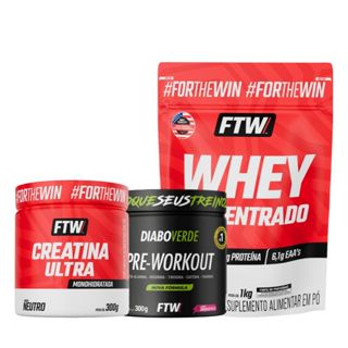 Kit Whey Concentrado Refil 1kg FTW + Creatina Ultra 300g + Pré-treino Diabo Verde Enérgetico 300g em Oferta na Shopee