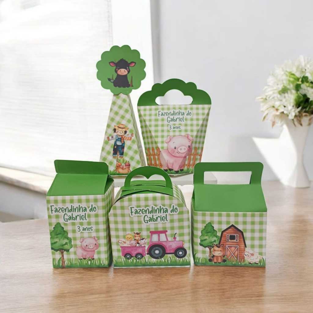 Kit Caixinhas Personalizadas Fazendinha Menino Festa Aniversário Lembrancinhas