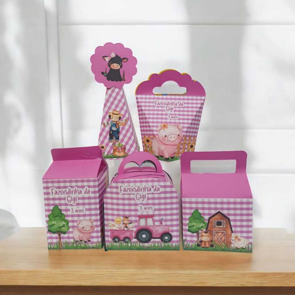Kit Caixinhas Personalizadas Fazendinha Menina Festa Aniversário Lembrancinhas