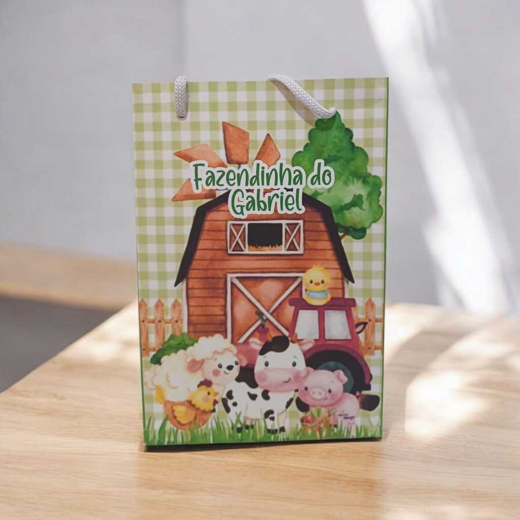Sacolinha Personalizada com Nome e idade 13x20 FAZENDINHA VERDE - Lembrancinhas aniversario