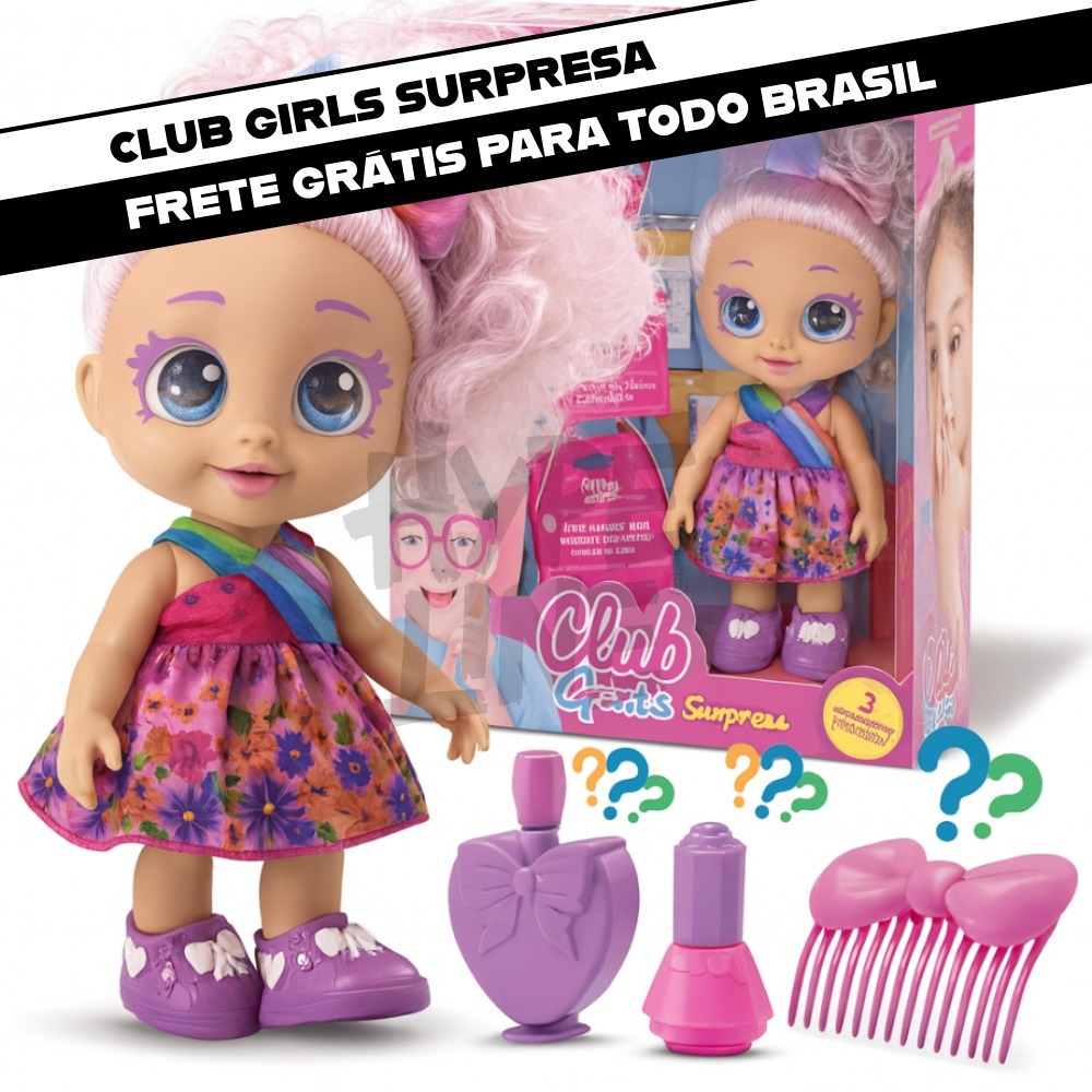 Boneca Club Girls Surpresa com Acessórios e 3 Caixinhas Misteriosas Brinquedo Infantil para Criança