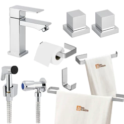 Kit Banheiro Cromado Completo + Torneira Baixa Inox + Acabamento Deca 1/2 3/4 e Ducha Slim Metal