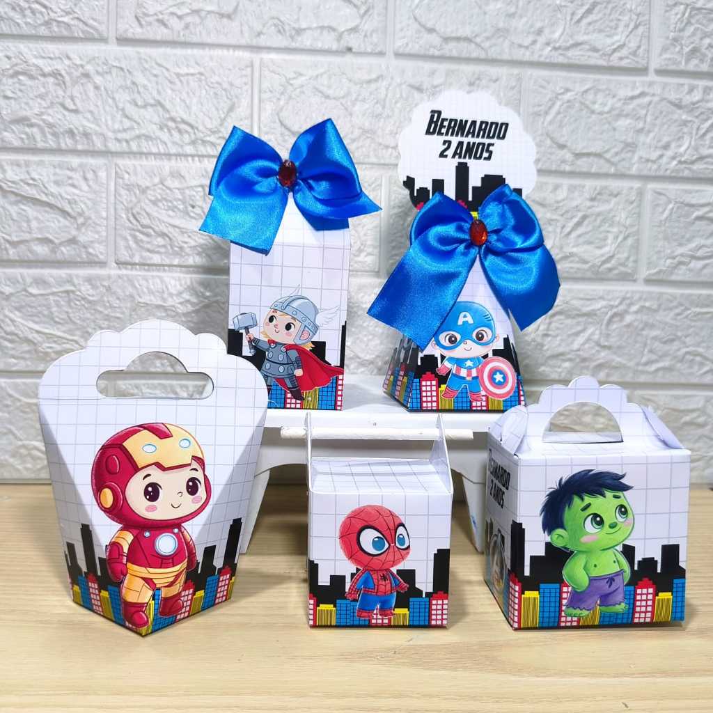 Kit Personalizados caixinhas VINGADORES CUTE BABY AQUARELA Lembrancinha aniversário-Festa PEGUE E MONTE