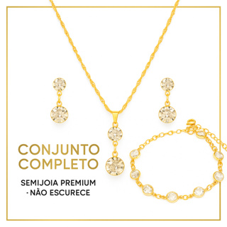 Conjunto Semijoia Feminina – Corrente Veneziana + Brincos + Pulseira – Alta Durabilidade em Oferta na Shopee