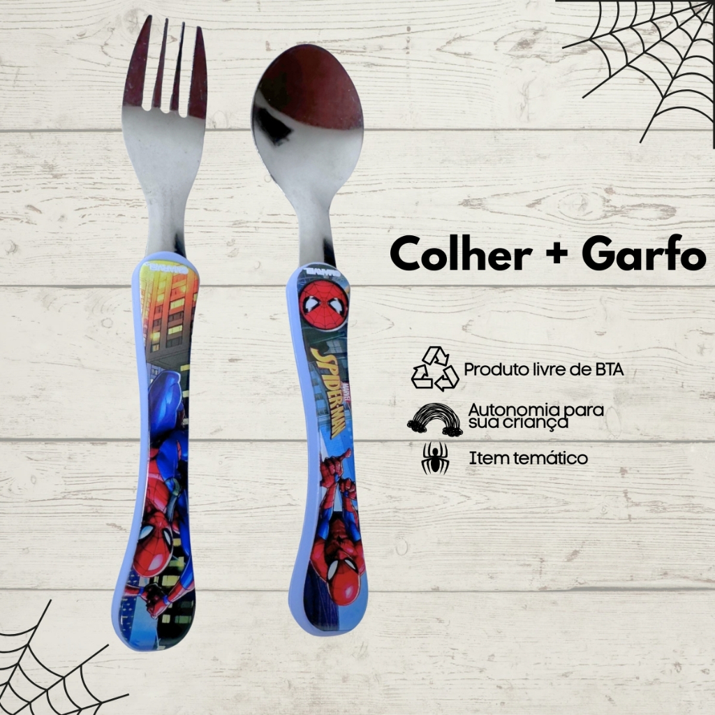 Conjunto de Talheres Infantil Marvel Spider-Man – Garfo e Colher 15 cm