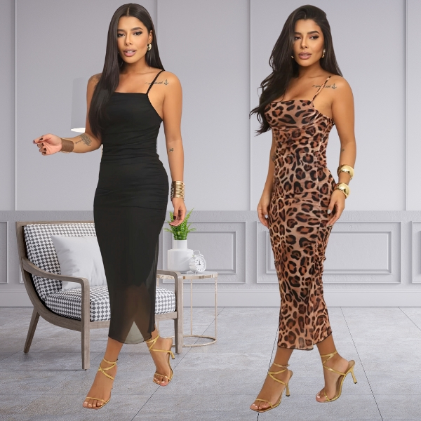 Vestido Midi Feminino Tubinho Tule Drapeado Estampado Onça Oncinha Alcinha Alça Fina Elegante Longo em Oferta na Shopee