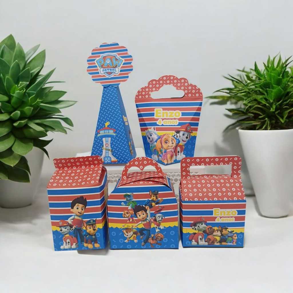 Kit Caixinhas Personalizadas Patrulha Canina Festa Aniversário Lembrancinhas