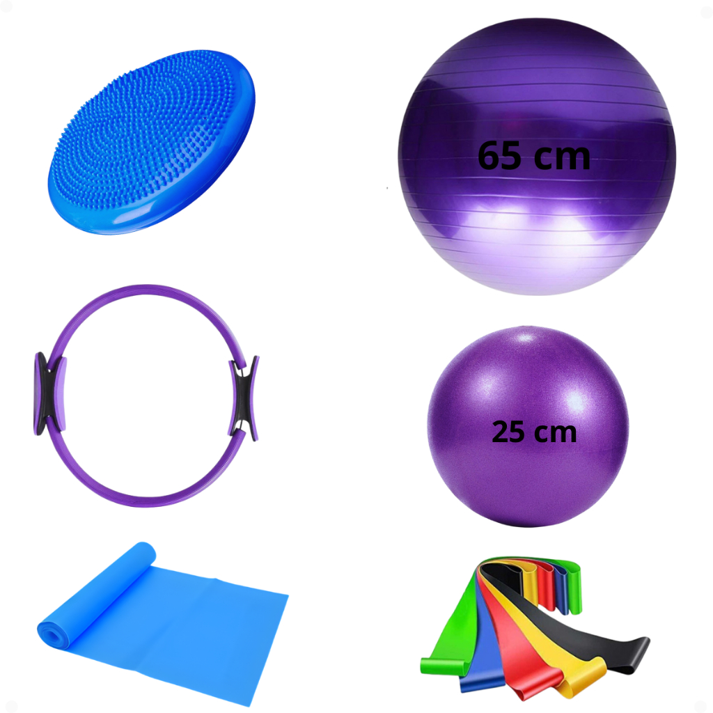 Bola Suiça Pilates Fisio Faixa Elástica Mini Band Disco de Equilibrio Anel Ring Thera Funcional