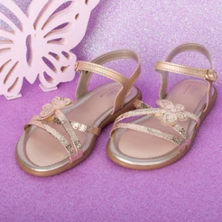 Sandália Infantil Menina Kidy Cristal Ouro Confortável Fashion Antiderrapante Com Acessório Cabelo