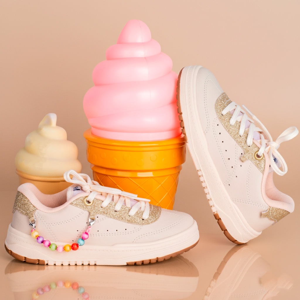 Tênis Infantil Menina Kidy K360 Estiloso Respitec Marfim Leve Confortável Respirável Antiderrapante em Oferta na Shopee