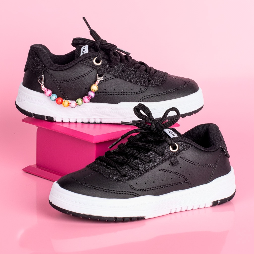 Tênis Infantil Menina Kidy K360 Respitec Preto Estiloso Leve Confortável Respirável Antiderrapante em Oferta na Shopee