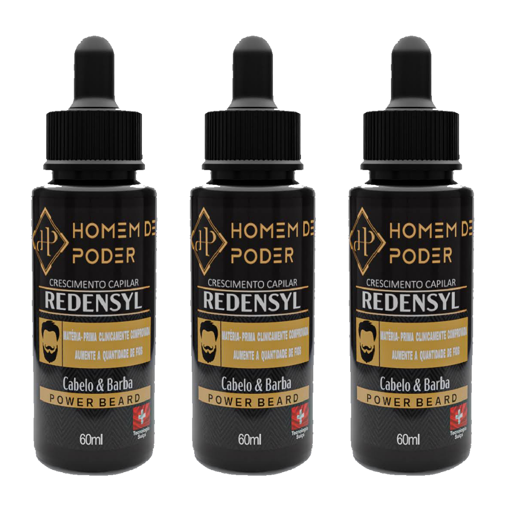 Kit 3 Redensyl Original Crescimento Barba e Cabelo Homem de Poder