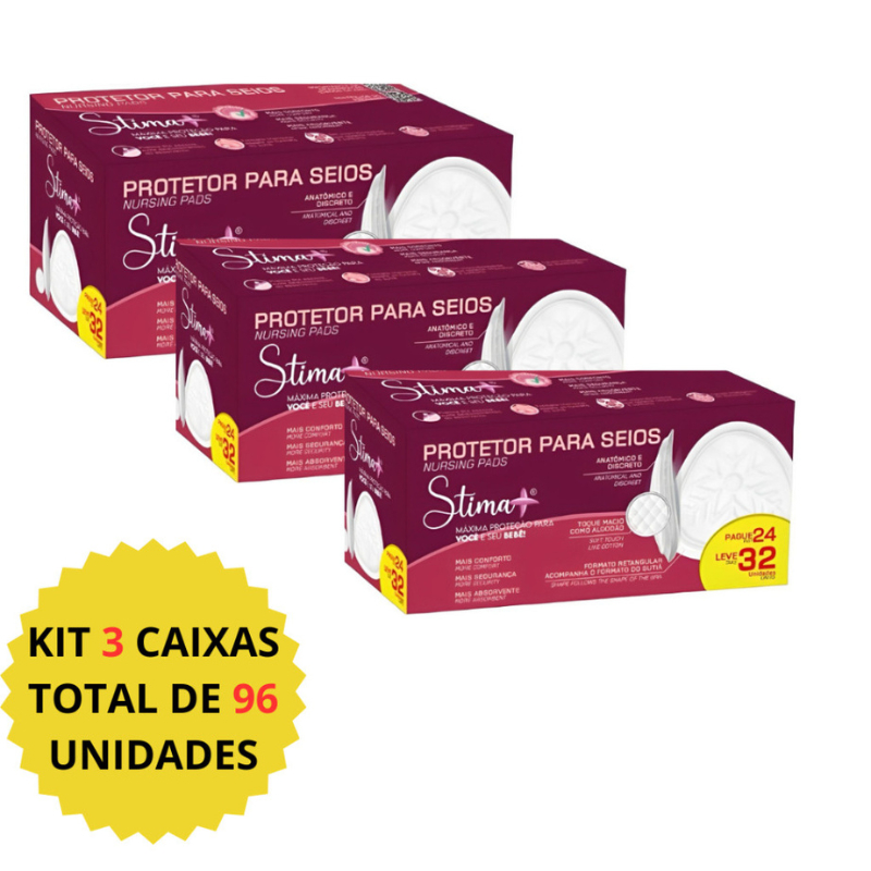 Kit 3 Caixas Absorvente Protetor de Seio Stima+ C/96 UN (Cada CX Com 32 Un) C/ ADESIVO
