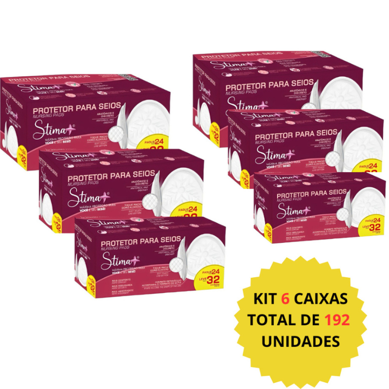 Kit 6 Caixas Absorvente Protetor de Seio Stima+ C/192 UN  (Cada CX Com 32 Un) C/ ADESIVO