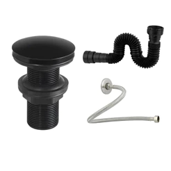 Sifão Pia Tanque + Engate 40cm + Válvula Click 7/8 Pia Banheiro Preto Fosco ABS De Engenharia