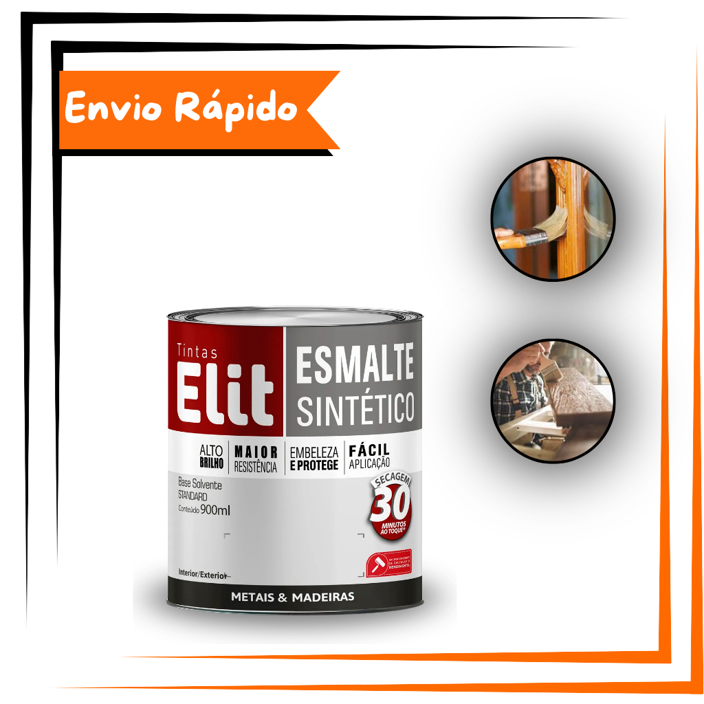 Tinta Esmalte Sintético Elit 900ml Metais Madeiras Brilho