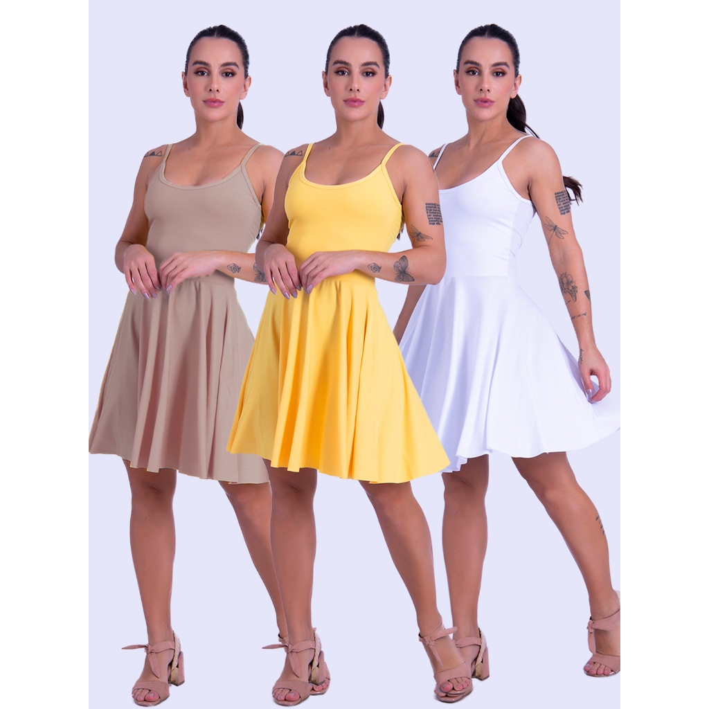 Kit 3 Vestidos Feminino Plissado Godê Moda Feminina em Oferta na Shopee
