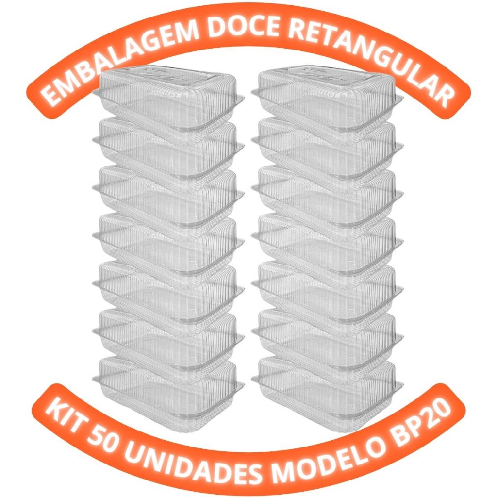 Pote Plástico Descartável Bp20 Doce Forma Retangular Com 50 Unidades