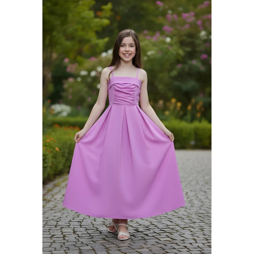 Vestido Longo Infantil Menina Juvenil Alcinha De Amarrar Regata Franzido Festas em Oferta na Shopee