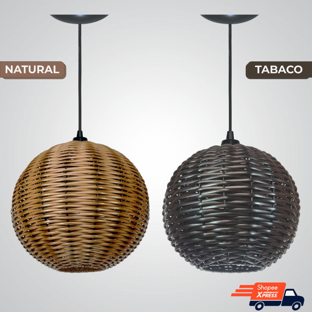 Lustre Luminária Pendente Junco Globo 25cm Rústico Utron Balcão Sala Varanda Espaço Gourmet