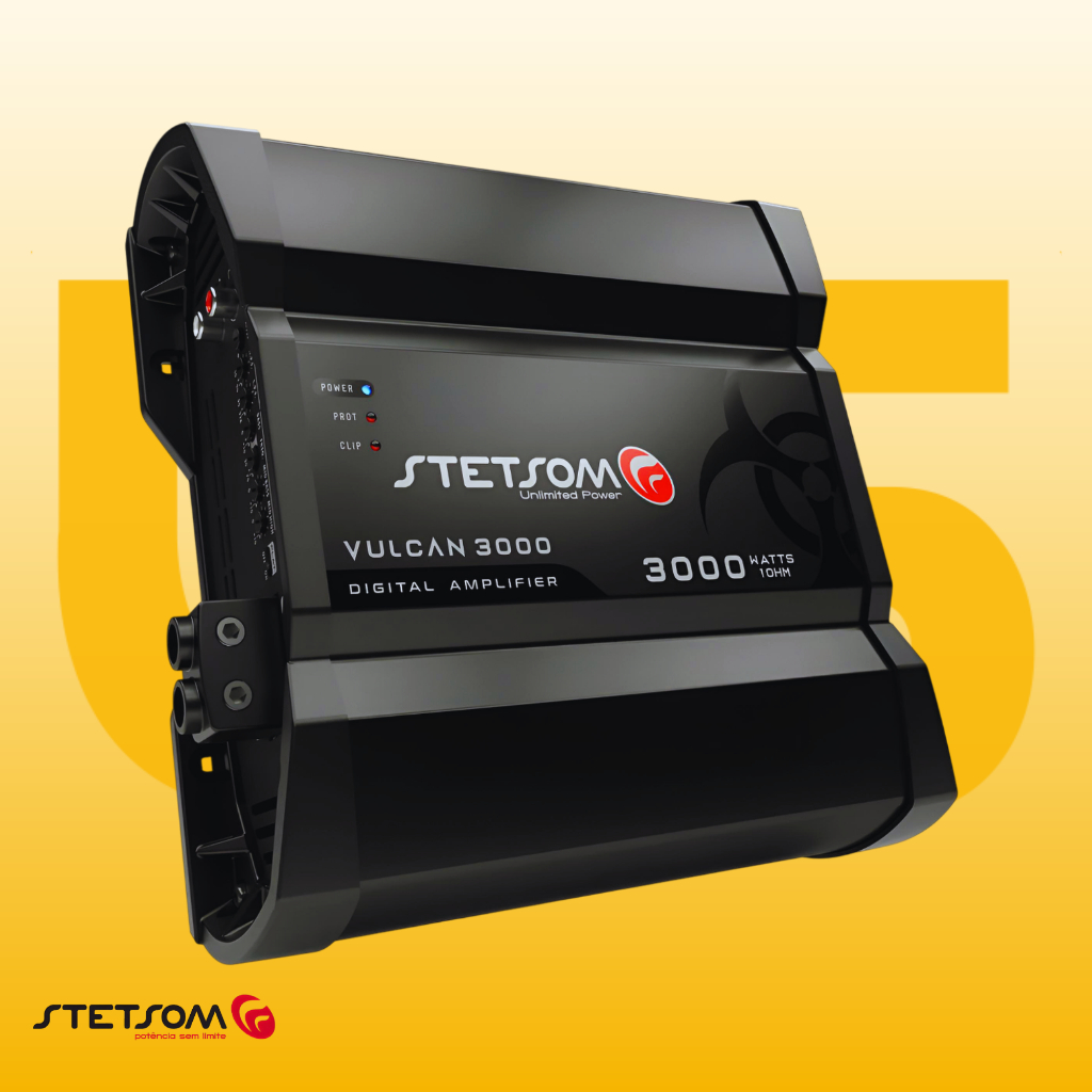 Módulo Stetsom Vulcan 3000 1 Ohms Amplificador Mono Full Range 10Hz ~ 22KHz 3000W RMS em 1 Ohm Entrada RCA 1 Canal 3000W