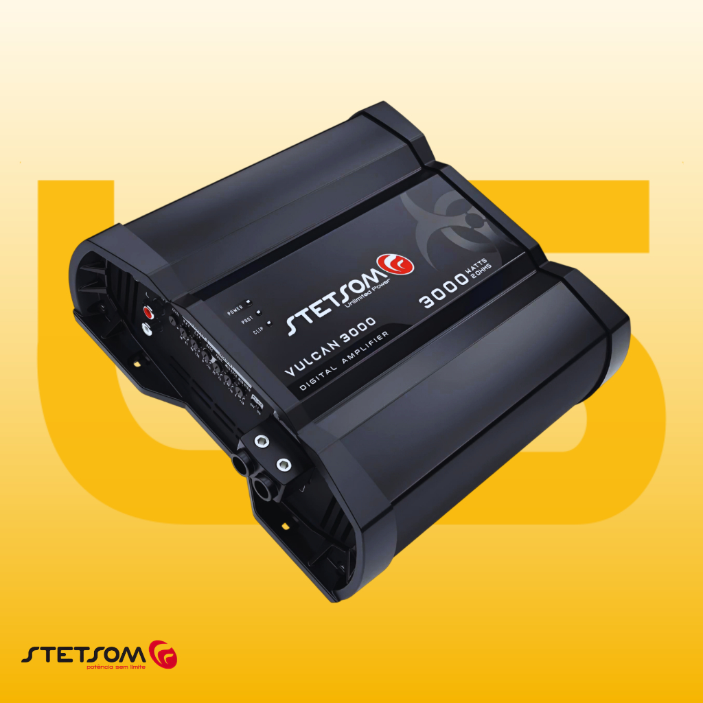 Módulo Stetsom Vulcan 3000 2 Ohms Amplificador Mono Full Range 10Hz ~ 22KHz 3000W RMS em 1 Ohm Entrada RCA 1 Canal 3000W