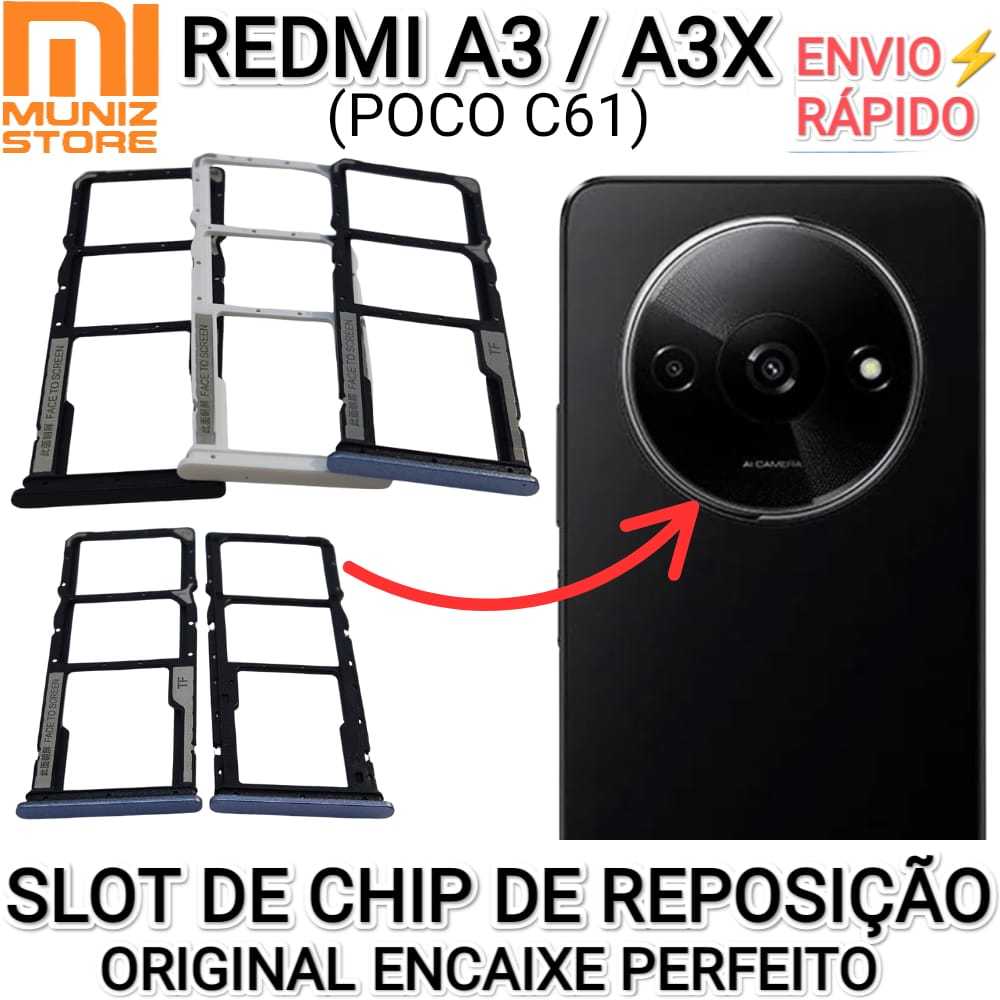Gavetas Redmi A3/ A3X/ Poco C61 Xiaomi Gaveta/ Slot de Chip Suporte Para Chips Original Bandeja em Oferta na Shopee