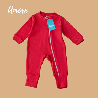 Macacão de Bebê Amore Vira Pé Vermelho Com Zíper 100% Algodão em Oferta na Shopee
