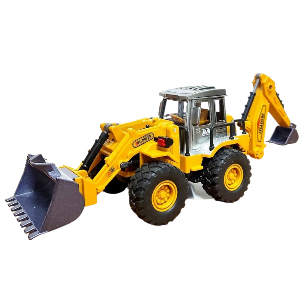 Miniatura Trator Retroescavadeira Articulada Pneus De Borracha Fricção Pá de Metal 25cm