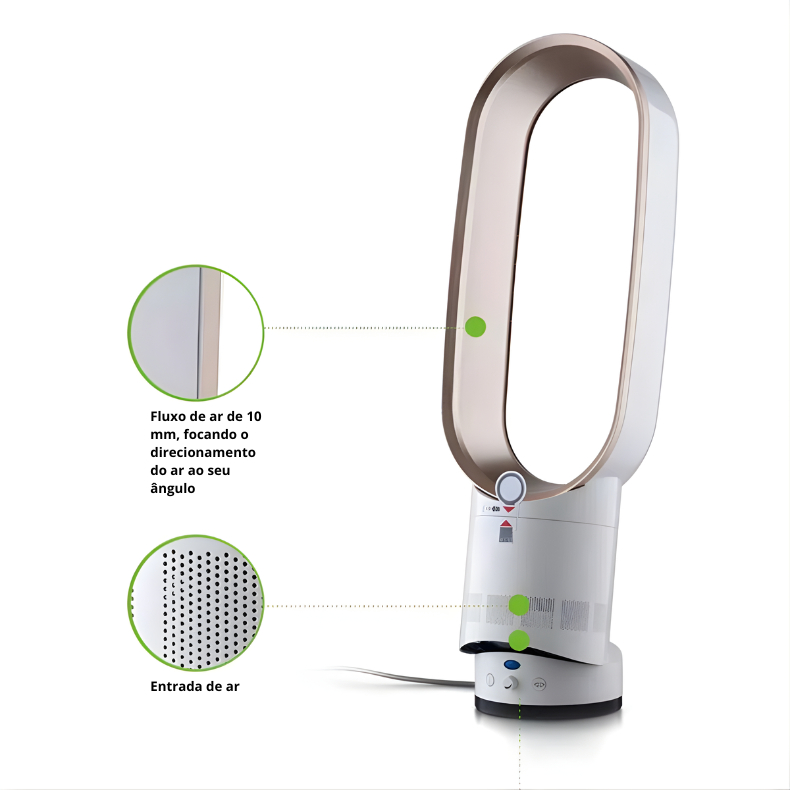 Ventilador de Mesa Sem Hélice Torre - Silencioso, Air Multiplier 15X, Oscilação 90°, Seguro para Bebês e Pet