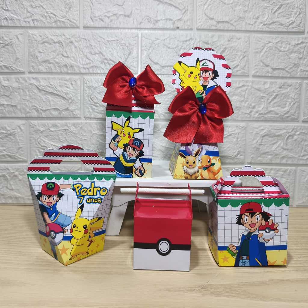 Kit Personalizados caixinhas POKÉMON Lembrancinha aniversário-Festa PEGUE E MONTE