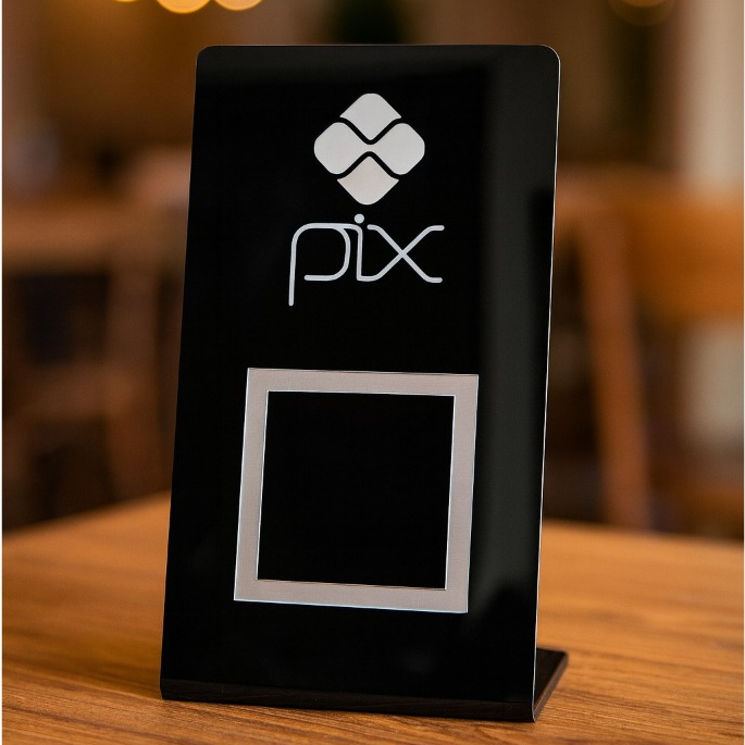 Placa Pix Display em Acrílico Mesa Balcão Pagamento QR Code PIX