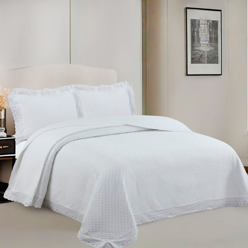 Colcha King Renascença 2,80x2,60 Com Bordado Estilo Clássico Luxo Kit Cobre Leito Camesa
