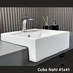 Cuba 41 x 41 de Porcelana Louça Semi Encaixe Nahhi e Válvula Click Para Seu Banheiro Lavabo