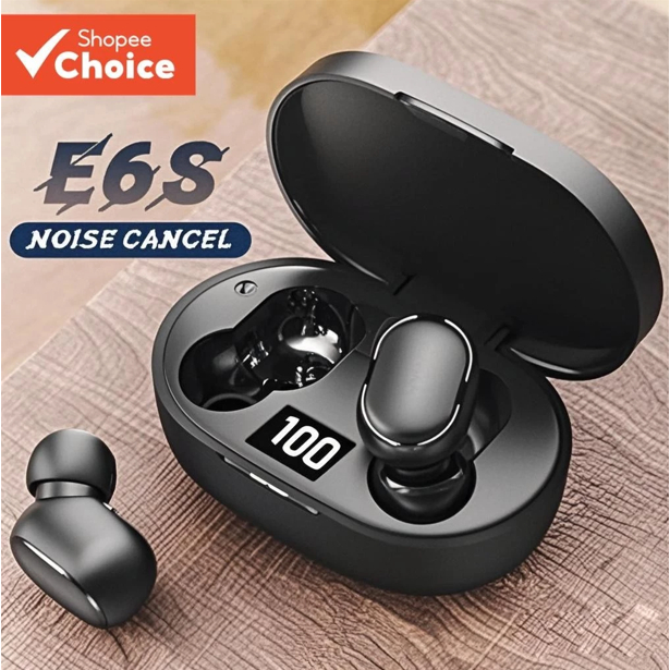 E6S Cor Preta Fones De Ouvido Sem Fio TWS Bluetooth Com Microfone Estéreo Som Cancelamento Ruído LED Display Digital