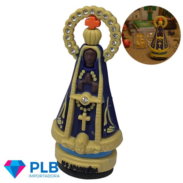 Kit 12 Nossa Senhora Aparecida Imagem de Borracha Carro Painel Pequena Enfeite com Resplendor