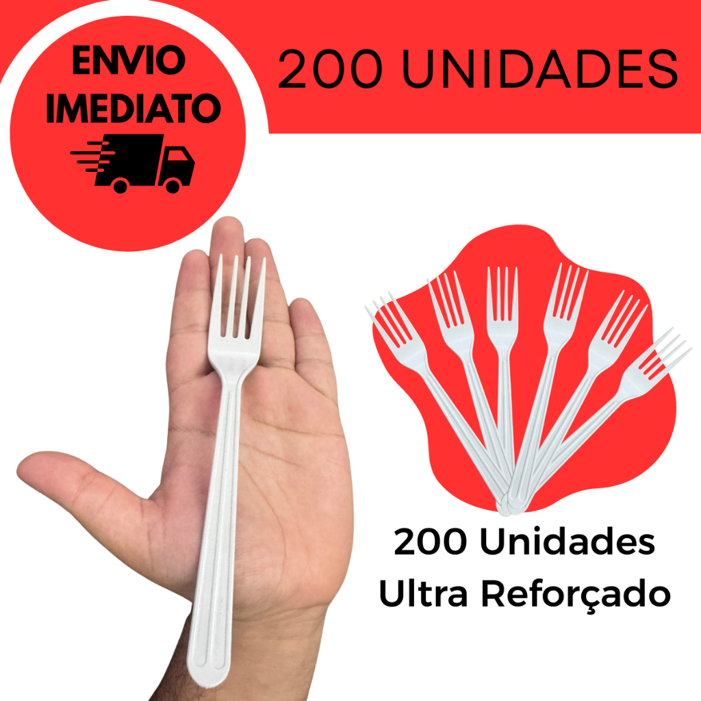 Garfo Descartável 200 Unidades Ultra Reforçado Branco Para Refeição Marmita Churrasco Resistente em Oferta na Shopee
